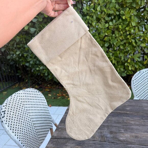 Vintage 1995 Hand Painted Signed Christmas Stocking Santa Fabric Bow Folk Art - Picture 5 of 6